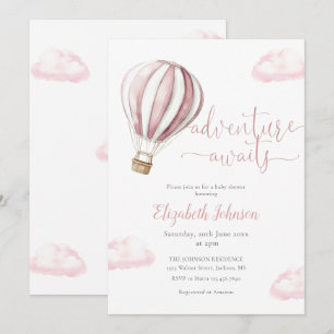 Invitation Adventure Girl Pink Hot Air Balloon Baby shower