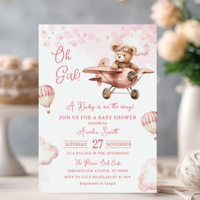 Invitation Adventure Hot Air Balloon Cute Bear Baby Shower (Créateur téléchargé)