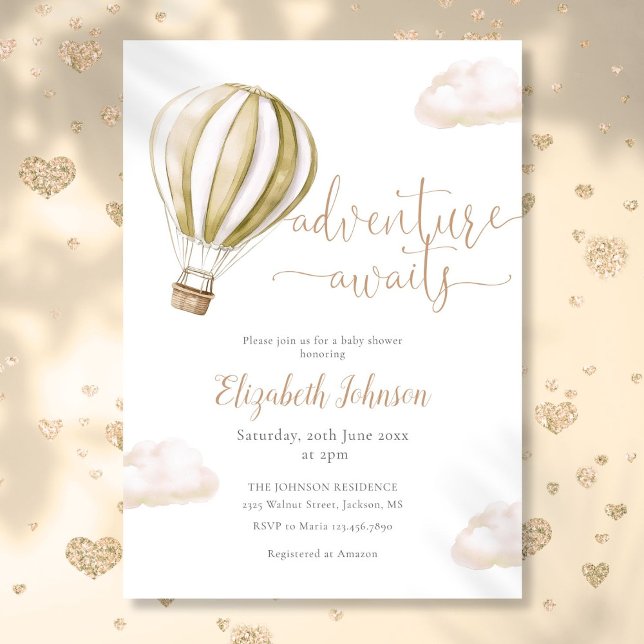 Invitation Adventure Hot Air Balloon Neutral Baby Shower (Adventure Hot Air Balloon Neutral Baby Shower Invitation)