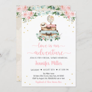 Invitation Adventure Pink Gold Floral Voyage Fête des mariées