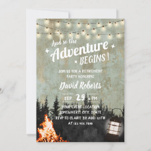 Invitation Adventure Retiremen Rustic Camping Bonfire Lantern
