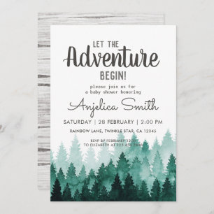 Invitation Adventure Watercolor Baby shower rustique en bois