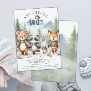 Invitation Adventure Woodland Animaux Randonnée Baby shower g