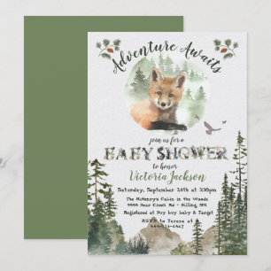 Invitation Adventure Woodland Baby Fox Baby shower forestier