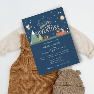 Invitation Adventure Woodland Twin Boys Baby shower virtuel