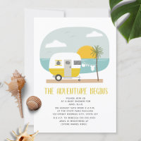 Adventure Yellow Camper Beach Baby shower neutre