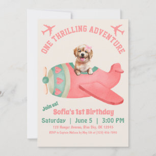 Invitation Aéronef volant de chien mignon Aquarelle rose Anni