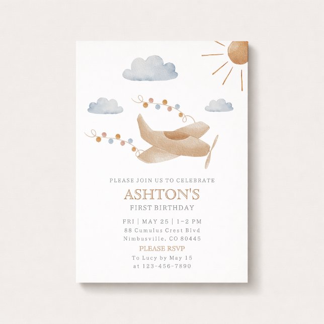 Invitation Aéronefs en aquarelle 1er appel d'anniversaire (Créateur téléchargé)