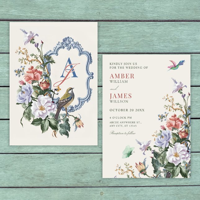 Invitation Aesthetic Floral bird wedding  (Créateur téléchargé)