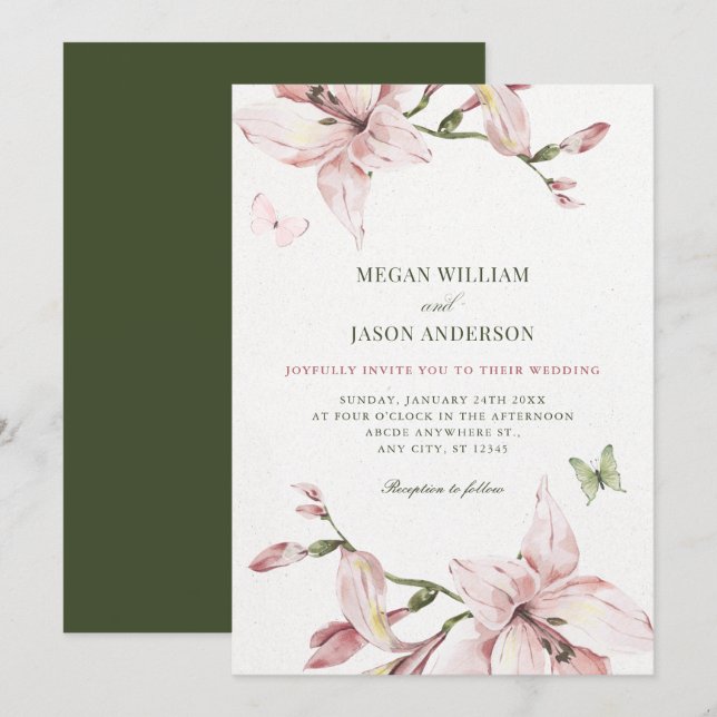 Invitation Aesthetic pink flower bloom wedding  (Devant / Derrière)