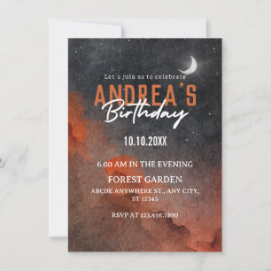Invitation Aesthétique aquarelle nuit ciel art anniversaire