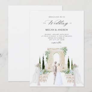 Invitation Aesthétique élégant couple mariage jardin aquarell