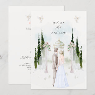 Invitation Aesthétique mariage arche jardin couple aquarelle