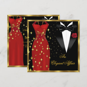 Invitation Affaire Élégante Robe Rouge Nœud Papillon Noir Ann