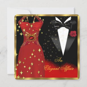 Invitation Affaire Élégante Robe Rouge Nœud Papillon Noir Ann