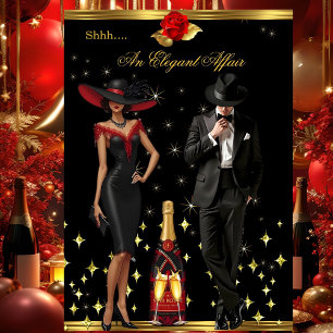 Invitation Affaire Élégante Robe Rouge Smoking Or Anniversair