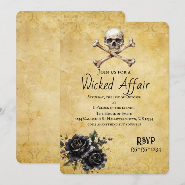 Invitation Affaire Méchante Crâne Gothique Soirée Halloween (Devant / Derrière)