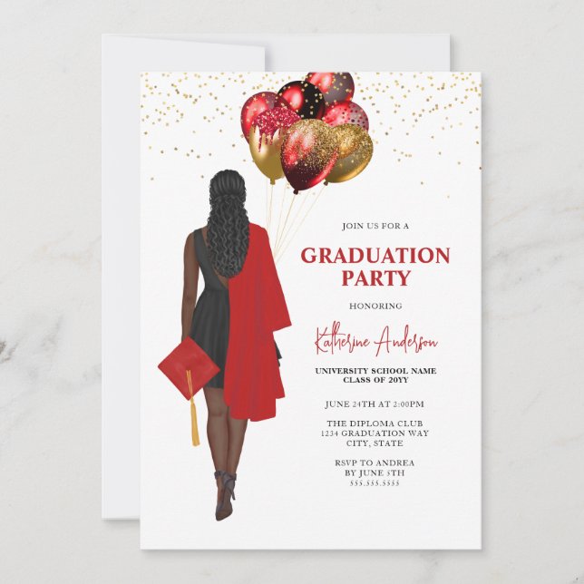 Invitation AfFemale Red Graduation Party (Devant)