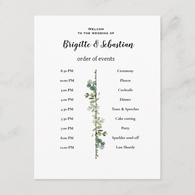 Invitation affiche blanche rustique mariage du jour ordre du  (Devant)