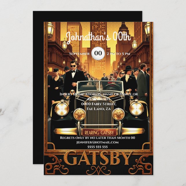 Invitation Affiche de cinéma de la grande voiture Gatsby des  (Devant / Derrière)