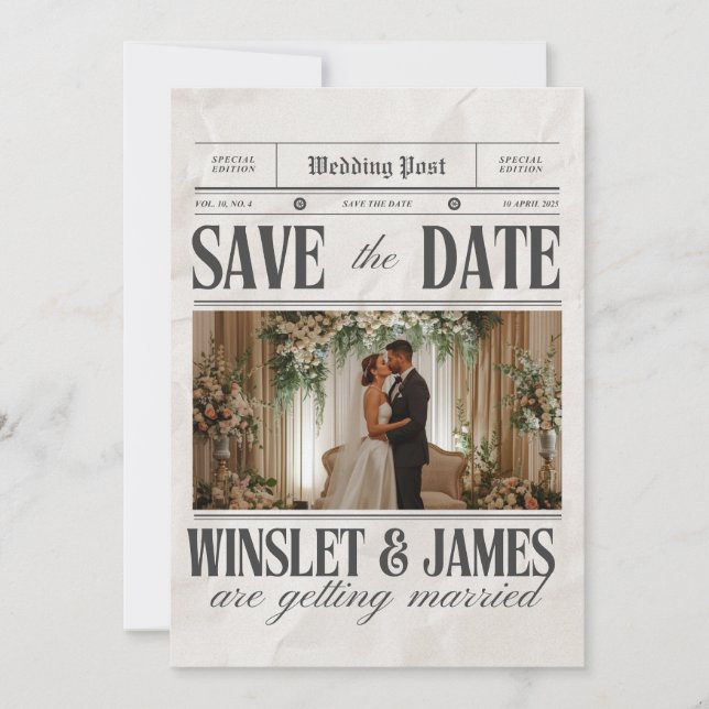 Invitation Affiche de journal de mariage personnalisée | Nouv (Devant)