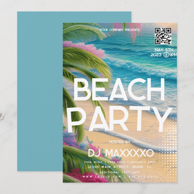 Invitation Affiche de la soirée plage Bar Tropical Club  (Devant / Derrière)