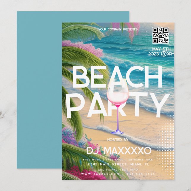Invitation Affiche de la soirée plage Bar Tropical Club  (Devant / Derrière)