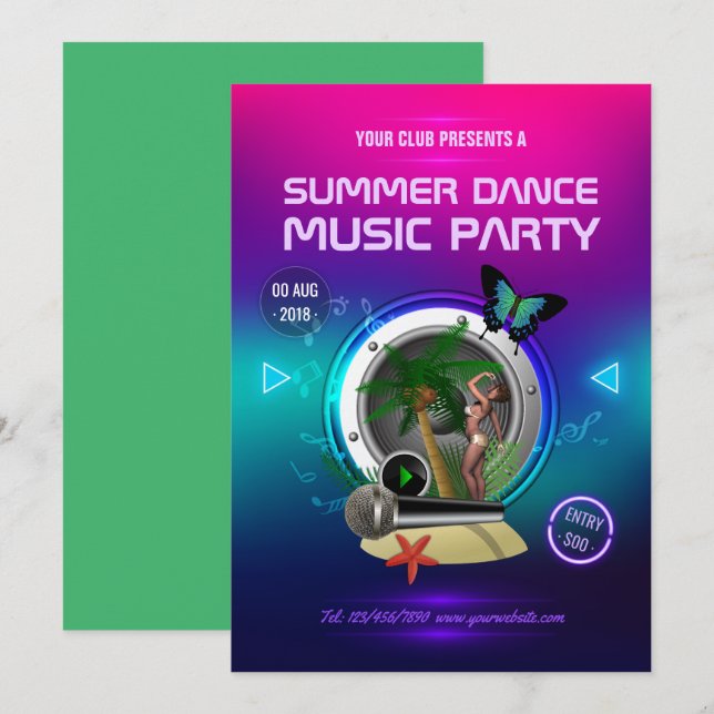 Invitation Affiche de musique de danse d'été de club (Devant / Derrière)