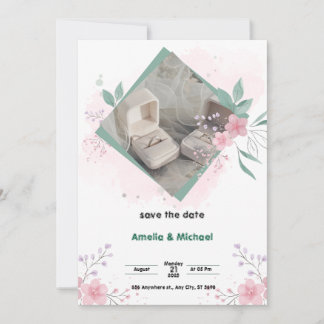 Invitation Affiche de sauvegarde de date simple verte et rose