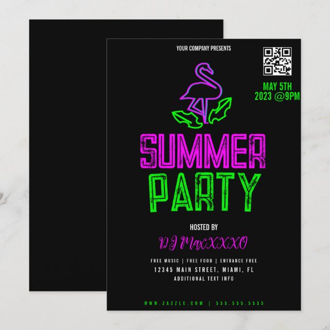Invitation Affiche de soirée DJ d'été pour événement de club  (Devant / Derrière)