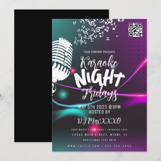Invitation Affiche de soirée karaoké dans un bar club (Devant / Derrière)