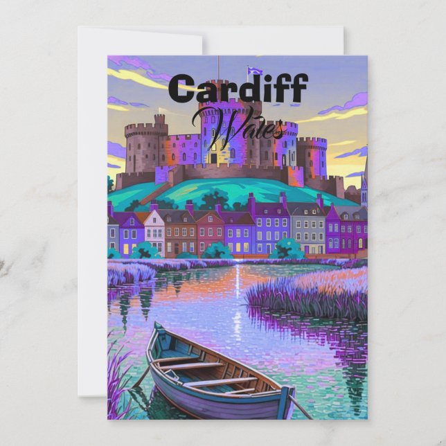 Invitation Affiche de voyage de Cardiff au Pays de Galles, dé (Devant)