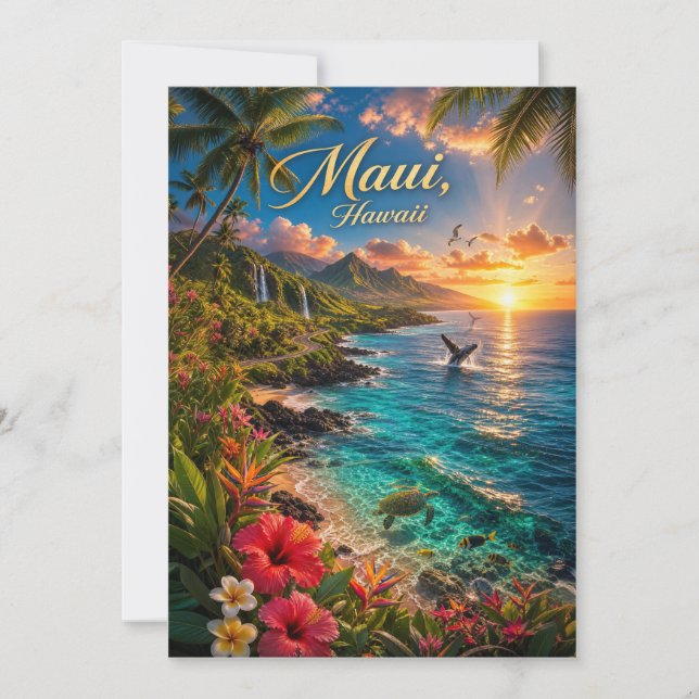 Invitation Affiche de voyage de la côte tropicale de Maui Haw (Devant)