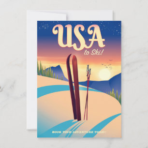 Invitation Affiche de voyage de style vintage "Pour skier" US