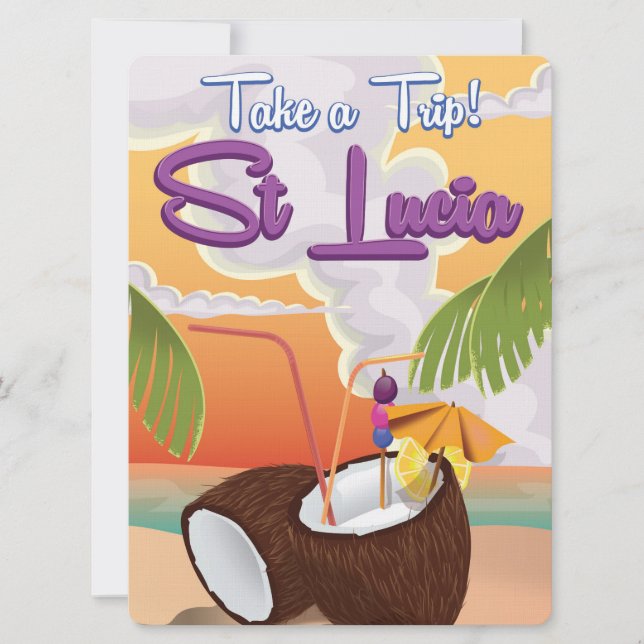 Invitation Affiche de voyage du Cartoon de Sainte-Lucie. (Devant)