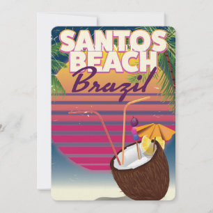 Invitation Affiche de voyage vintage de la plage de Santos Br