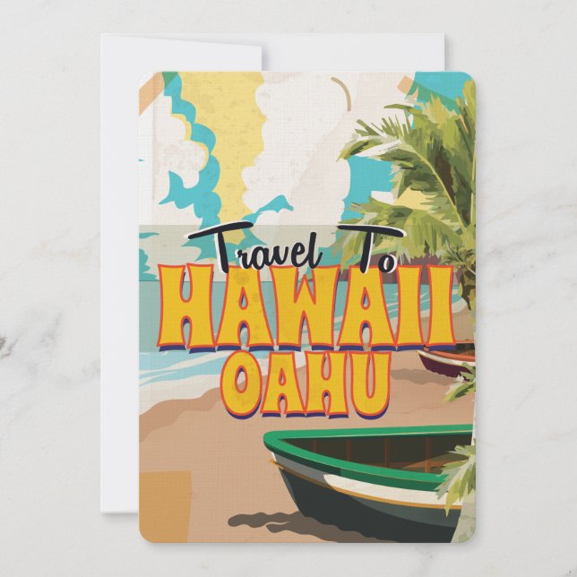 Invitation Affiche de voyage vintage Hawaï OAHU (Devant)