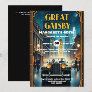 Invitation Affiche des années 1920 rétro de la voiture esquis