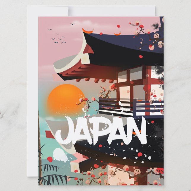 Invitation Affiche du bâtiment japonais au soleil couchant (Devant)