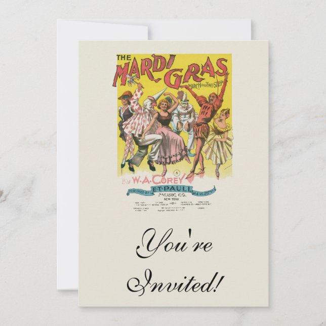 Invitation Affiche jaune antique Mardi Gras (Devant)