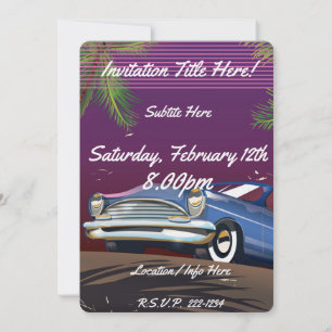 Invitation Affiche néon de voiture rétro des années 80