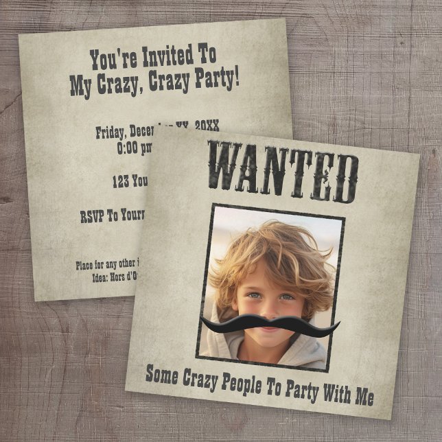 Invitation Affiche recherchée - Déplacez la moustache (Wanted - Wild West Theme Party)