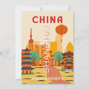Invitation Affiche Rétro de Voyage à Shanghai Chine