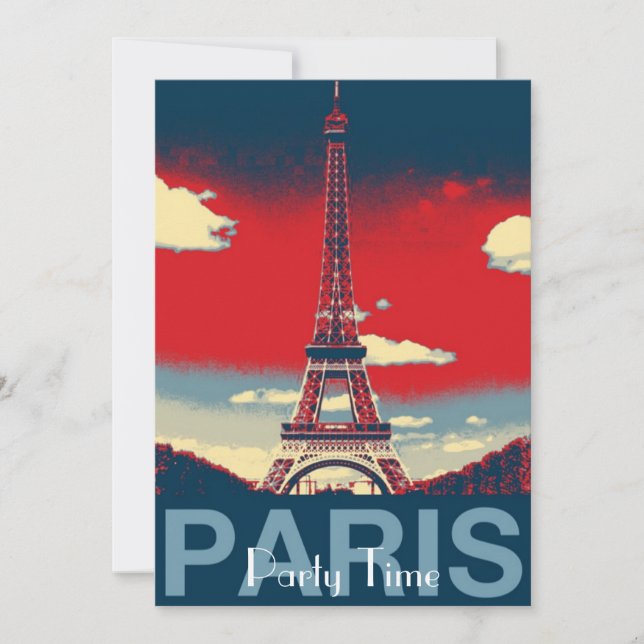 Invitation affiche rétro Vintage France Paris Effiel Tower (Devant)