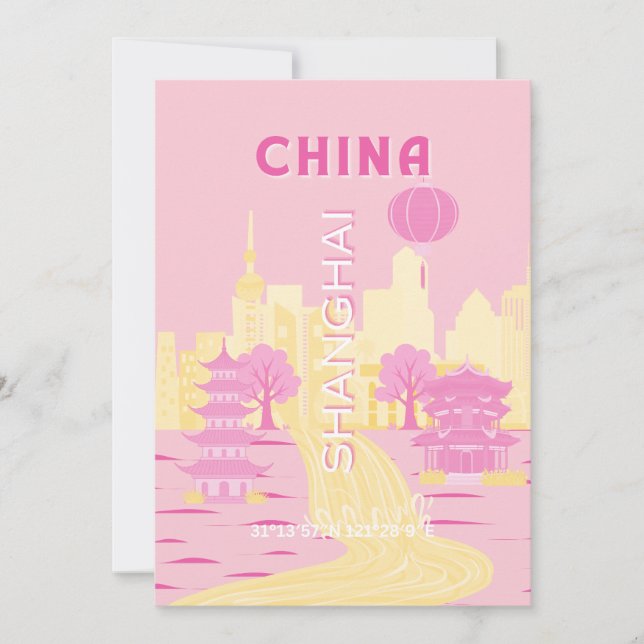 Invitation Affiche rose de voyage à Shanghai Chine (Devant)