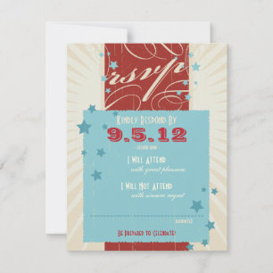 Invitation Affiche Rustique : Réponse au mariage Rouge, Blanc