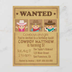 Invitation Affiche Vintage Recherchée Fête de cow-boys et fil