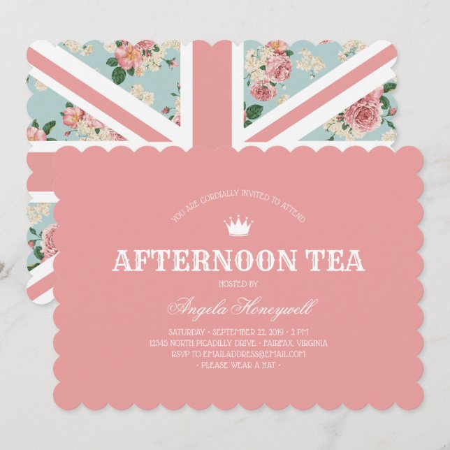 Invitation Afnoon Tea Anglais Roses UK Flag 2 (Devant / Derrière)