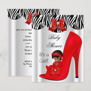 Invitation Africain Américain Baby shower fille Rouge Baby Ch