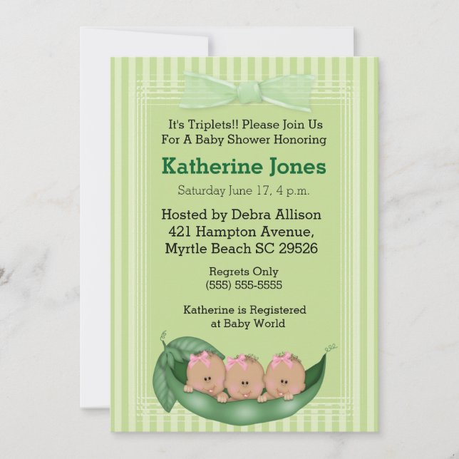Invitation Africain-Américain Triplets fille Baby showers Inv (Devant)